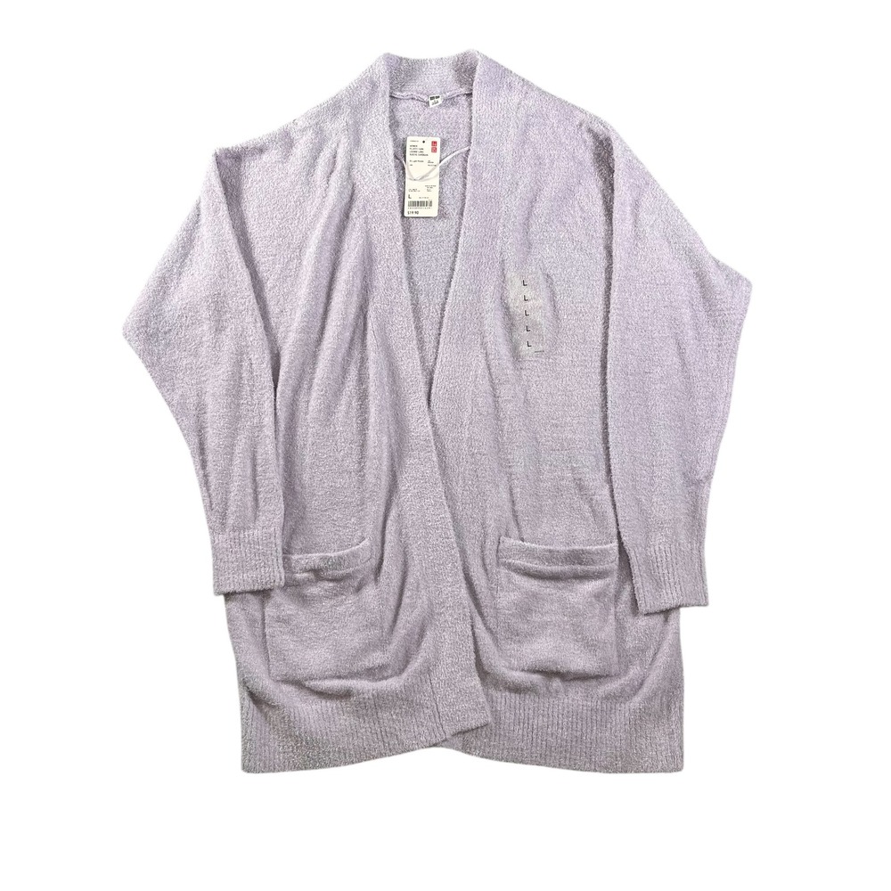 UNIQLO NWT Women Fluffy Yarn‎ Lounge Long Sleeve Cardigan Light Purple Size L